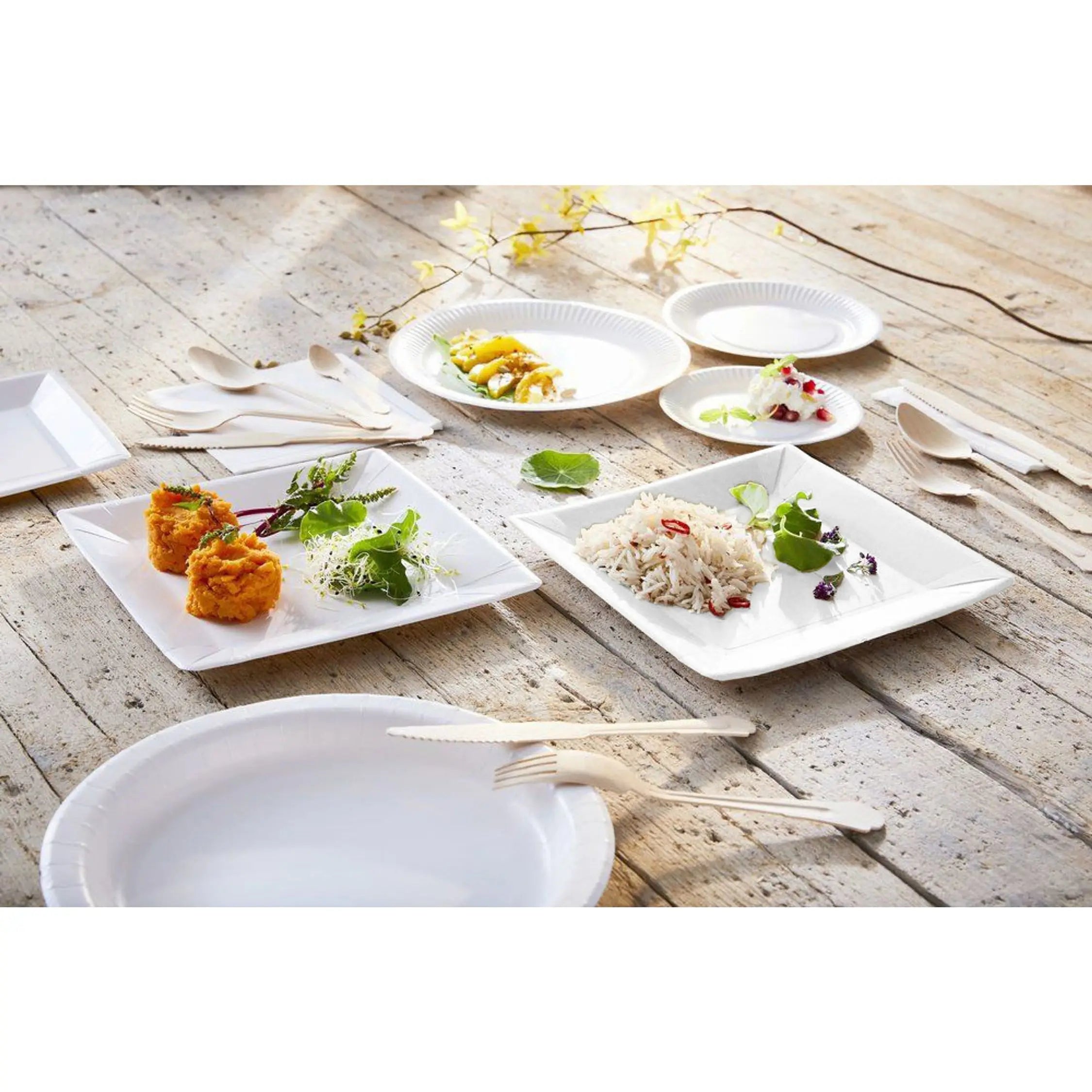 Algon - juego de platos rectangulares desechables de cartón blanco de 18 cm - 100 unidades - resistentes y ecológicos