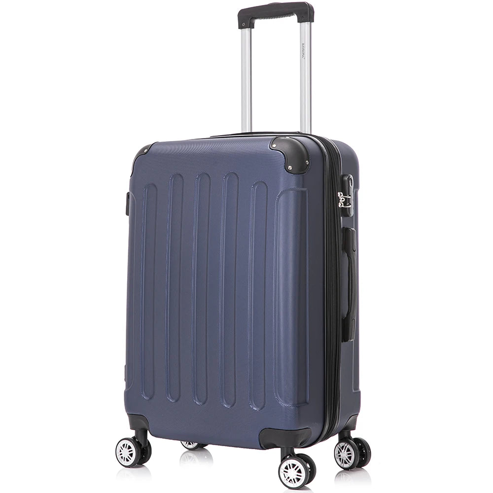Maleta mediana de ABS de 24 pulgadas con cerradura de combinación, 66x43x25 cm, 71 L, peso ligero de 3,50 kg, con 4 ruedas dobles de 360°, perchas adicionales y esquinas protectoras para mayor comodidad durante el viaje.
