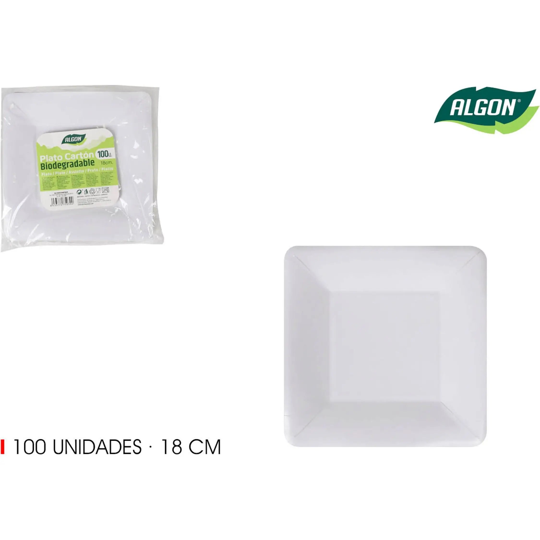 Algon - juego de platos rectangulares desechables de cartón blanco de 18 cm - 100 unidades - resistentes y ecológicos