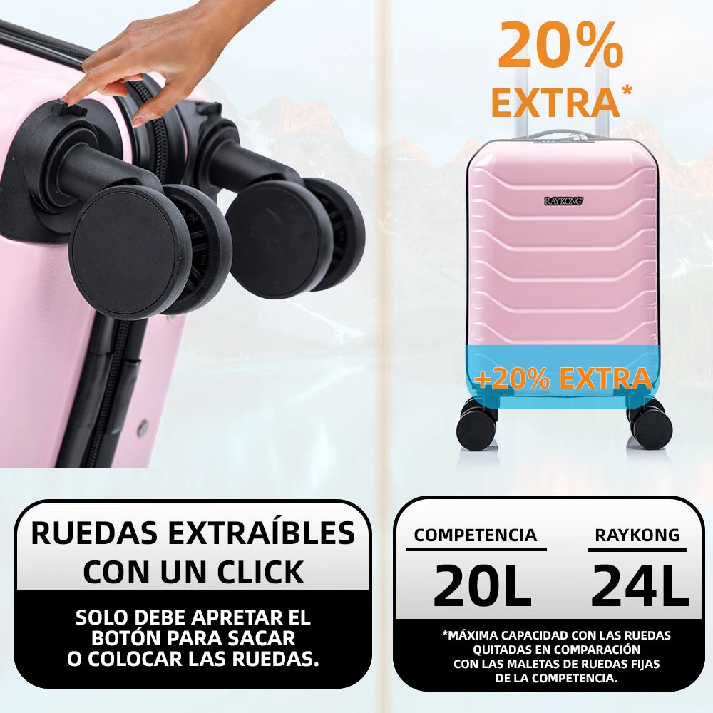 Maleta de cabina ABS 40x30x20 (24 l) | Equipaje de mano con ruedas desmontables para Ryanair | Vueling | EasyJet | Wizz Air | Volotea - negro/azul marino/oro rosa/morado/menta/amarillo/verde/rosa