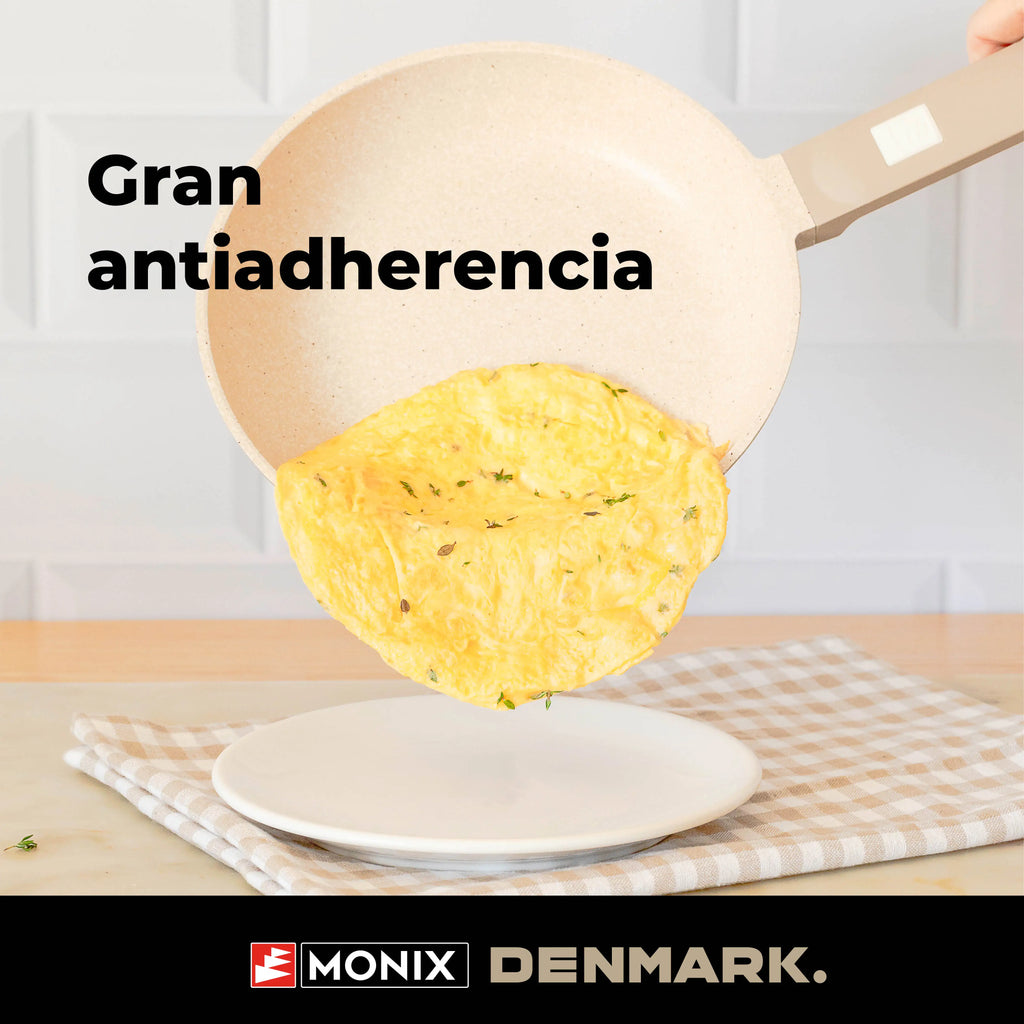 Juego de utensilios de cocina Monix Denmark de 9 piezas, fabricado en aluminio forjado antiadherente con asas desmontables, apto para inducción y horno, diseño moderno con revestimiento libre de PFOA, perfecto para la cocina diaria.