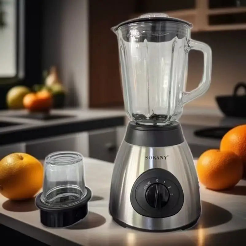 Licuadora Sokany 2 en 1 con jarra de vidrio de 1,5 L, 1300 W, acero inoxidable, 2 velocidades, capacidad para triturar hielo, ideal para batidos y sopas. Batidora eléctrica y mezcladora de alimentos para uso en la cocina.
