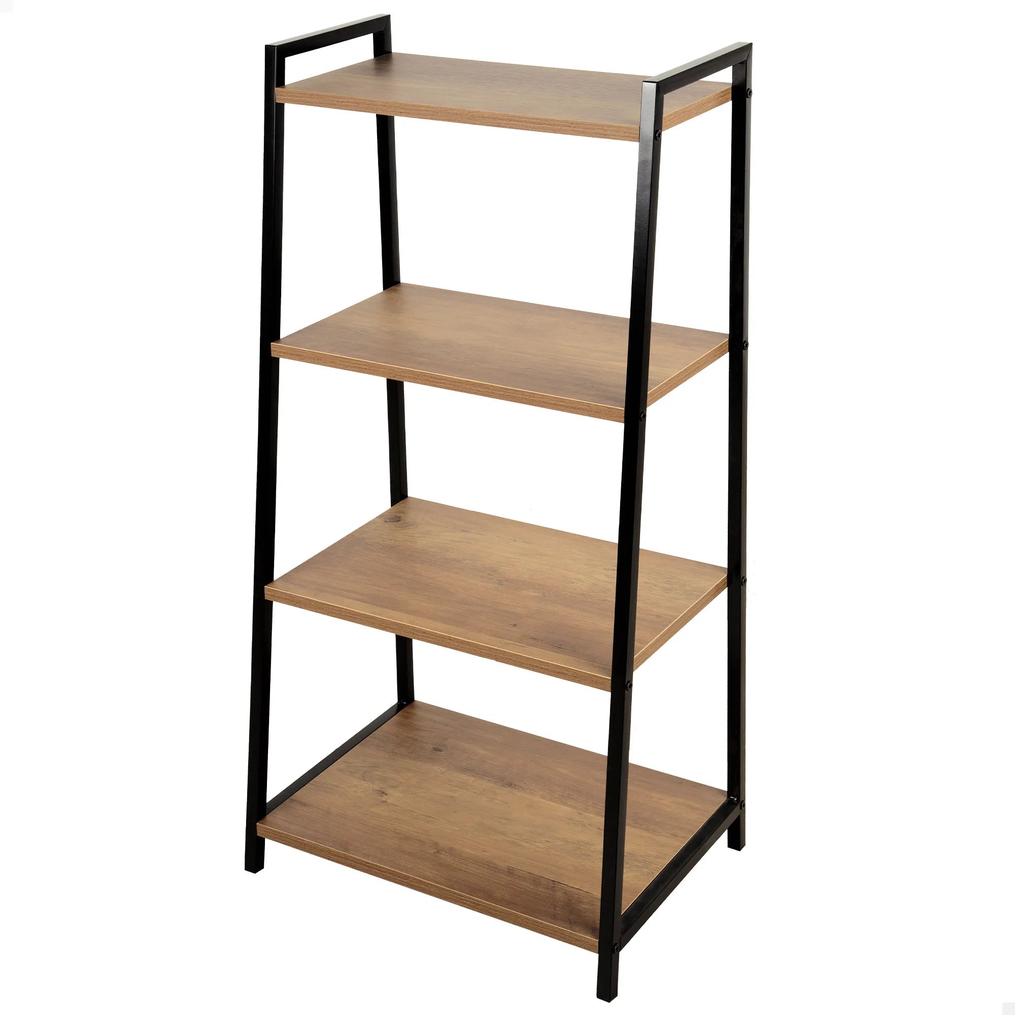 Estantería tipo escalera Max Home con 4 estantes, 43x30x90 cm, diseño en metal y madera, soporta 16 kg - Ideal para almacenamiento en sala de estar, baño y oficina, fácil montaje, estética industrial, solución de exhibición versátil.