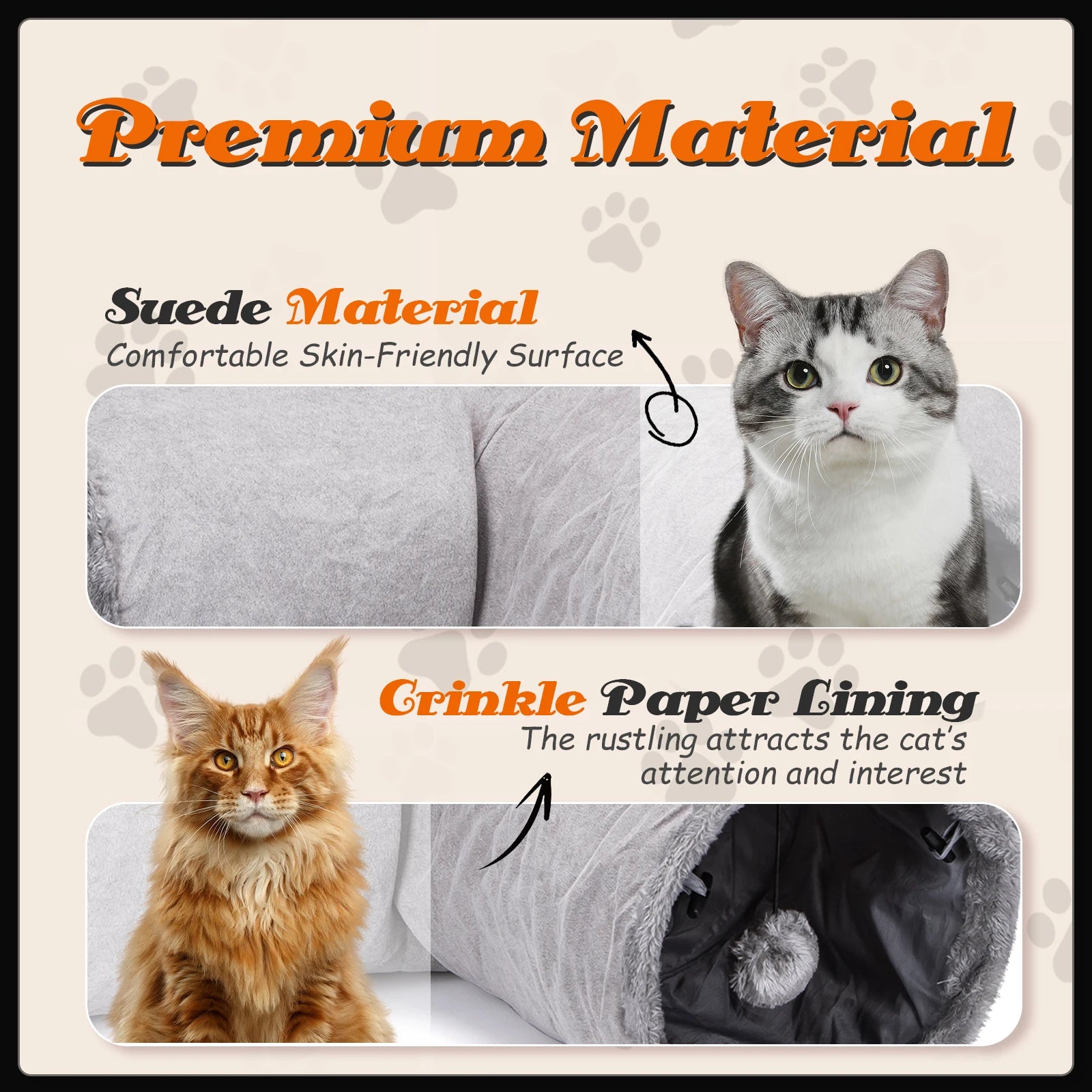 Nobleza - túnel para gatos de gamuza, túnel interior de 3 vías con 1 orificio y juguetes colgantes para gatos con forma de bola, color gris.