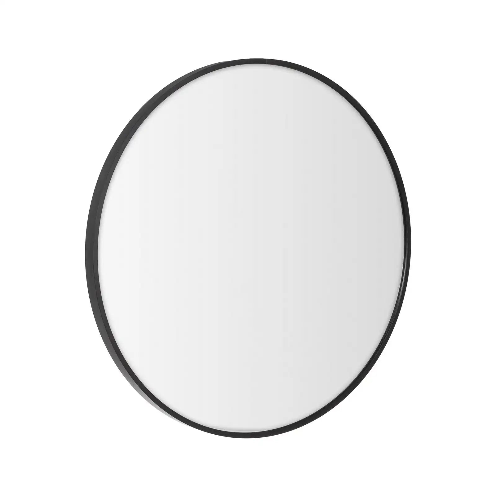 Espejo de pared redondo de aluminio Lolahome de 60 cm de diámetro en color dorado o negro, ideal para cualquier estilo de decoración. Presenta un diseño elegante, 2,8 cm de profundidad y un peso ligero de 3,5 kg, perfecto para iluminar espacios con elegan