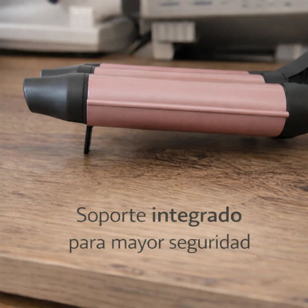 Rizador triple Jocca de 25 mm con revestimiento cerámico de turmalina, calentamiento rápido y ondas definidas.