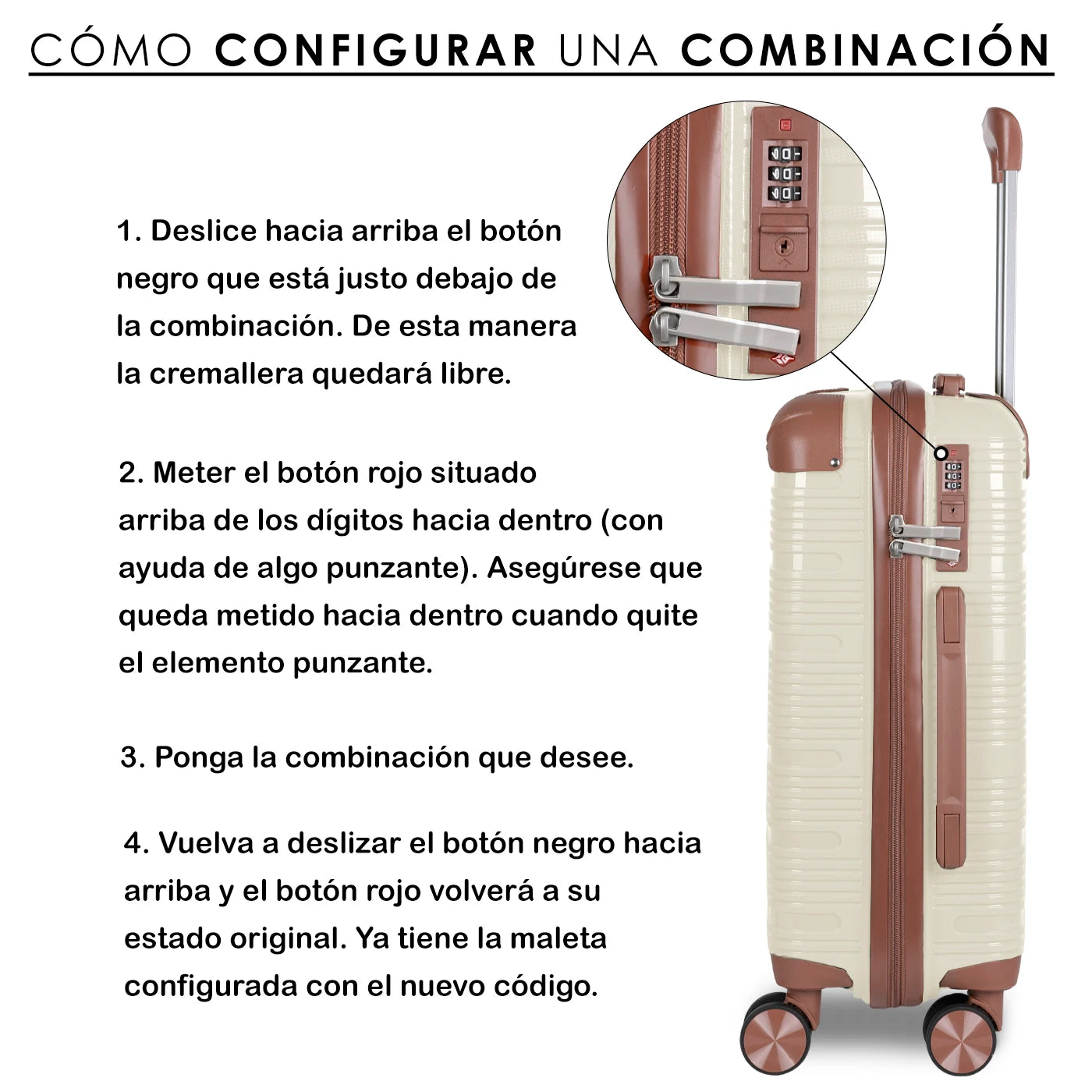 Maleta de cabina de 54x36x20 cm, de polipropileno, con ruedas giratorias de 360°, resistente y ligera. Ideal para viajar.