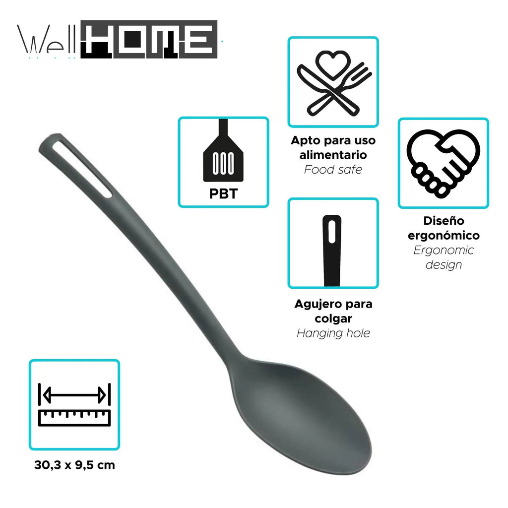 Juego de ollas y sartenes Well Home de 8 piezas en acero inoxidable con 6 utensilios de cocina de PBT, mangos ergonómicos, compatible con inducción, diseño antiadherente, ideal para todo tipo de cocinas.