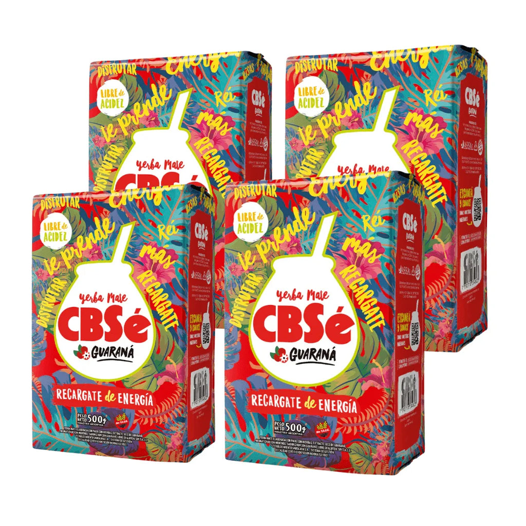 Paquete de 4 unidades de yerba mate cbse con guaraná 2 kilos - mezcla revitalizante energética