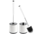 Juego de escobilla y soporte para inodoro, escobillas de silicona BIBURY con cabezal de limpieza de 360°, secado rápido y diseño higiénico, paquete de 2, cerdas suaves y flexibles para una limpieza eficaz del baño, blanco y gris.