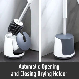 Juego de escobilla y soporte para inodoro, escobillas de silicona BIBURY con cabezal de limpieza de 360°, secado rápido y diseño higiénico, paquete de 2, cerdas suaves y flexibles para una limpieza eficaz del baño, blanco y gris.