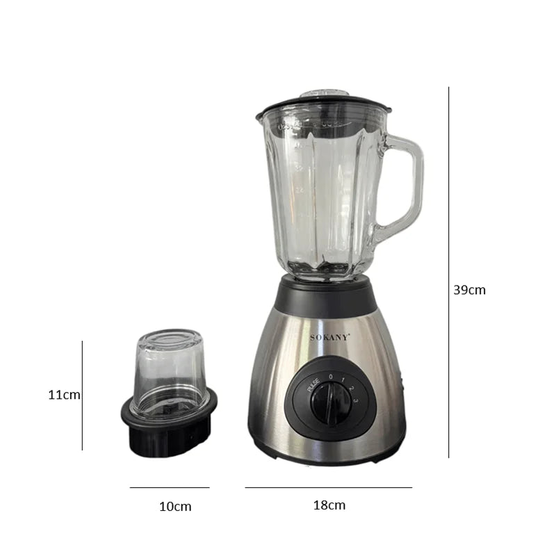 Licuadora Sokany 2 en 1 con jarra de vidrio de 1,5 L, 1300 W, acero inoxidable, 2 velocidades, capacidad para triturar hielo, ideal para batidos y sopas. Batidora eléctrica y mezcladora de alimentos para uso en la cocina.