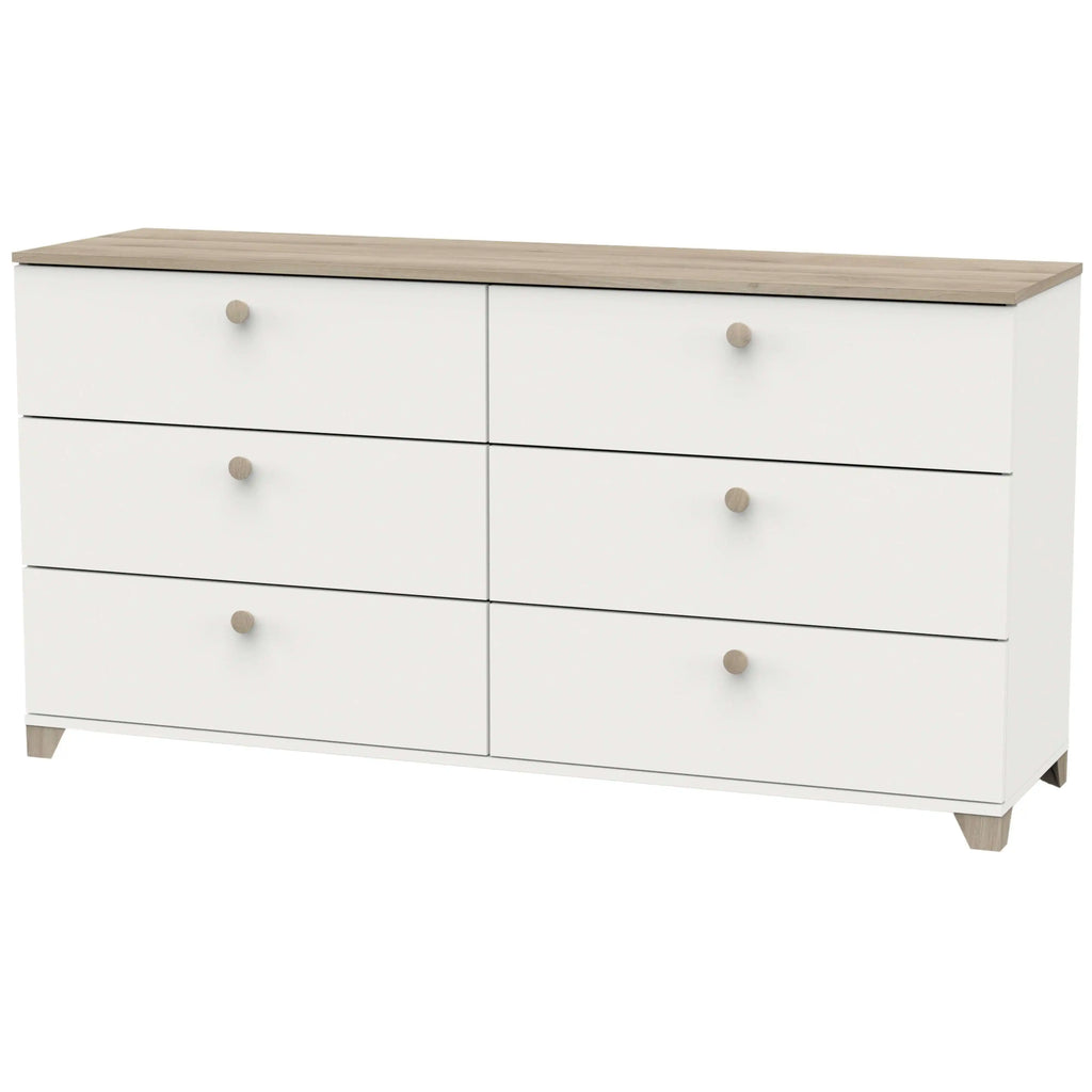 Cómoda Izzy en blanco mate y roble Kronberg, 150x77cm, estilo nórdico para dormitorio.