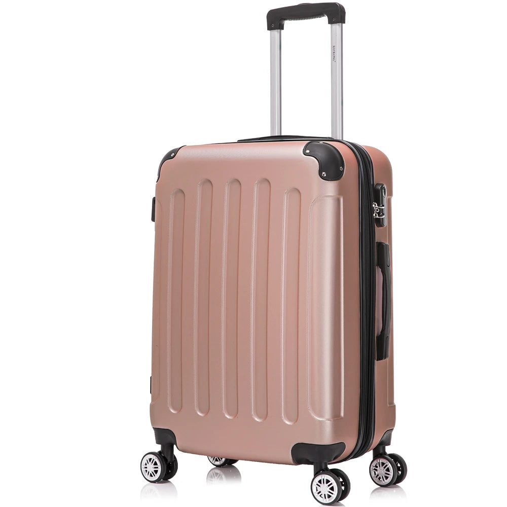 Maleta mediana de ABS de 24 pulgadas con cerradura de combinación, 66x43x25 cm, 71 L, peso ligero de 3,50 kg, con 4 ruedas dobles de 360°, perchas adicionales y esquinas protectoras para mayor comodidad durante el viaje.