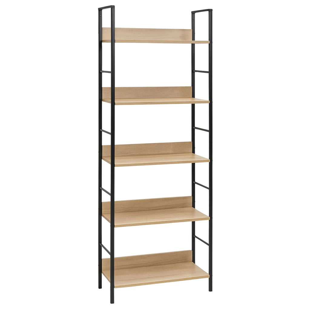 Librería Miroytengo Rubi con 5 baldas, roble cambriano y negro, 60x160x28 cm, fabricada en melamina y metal para una solución de almacenamiento moderna en la oficina o el salón.