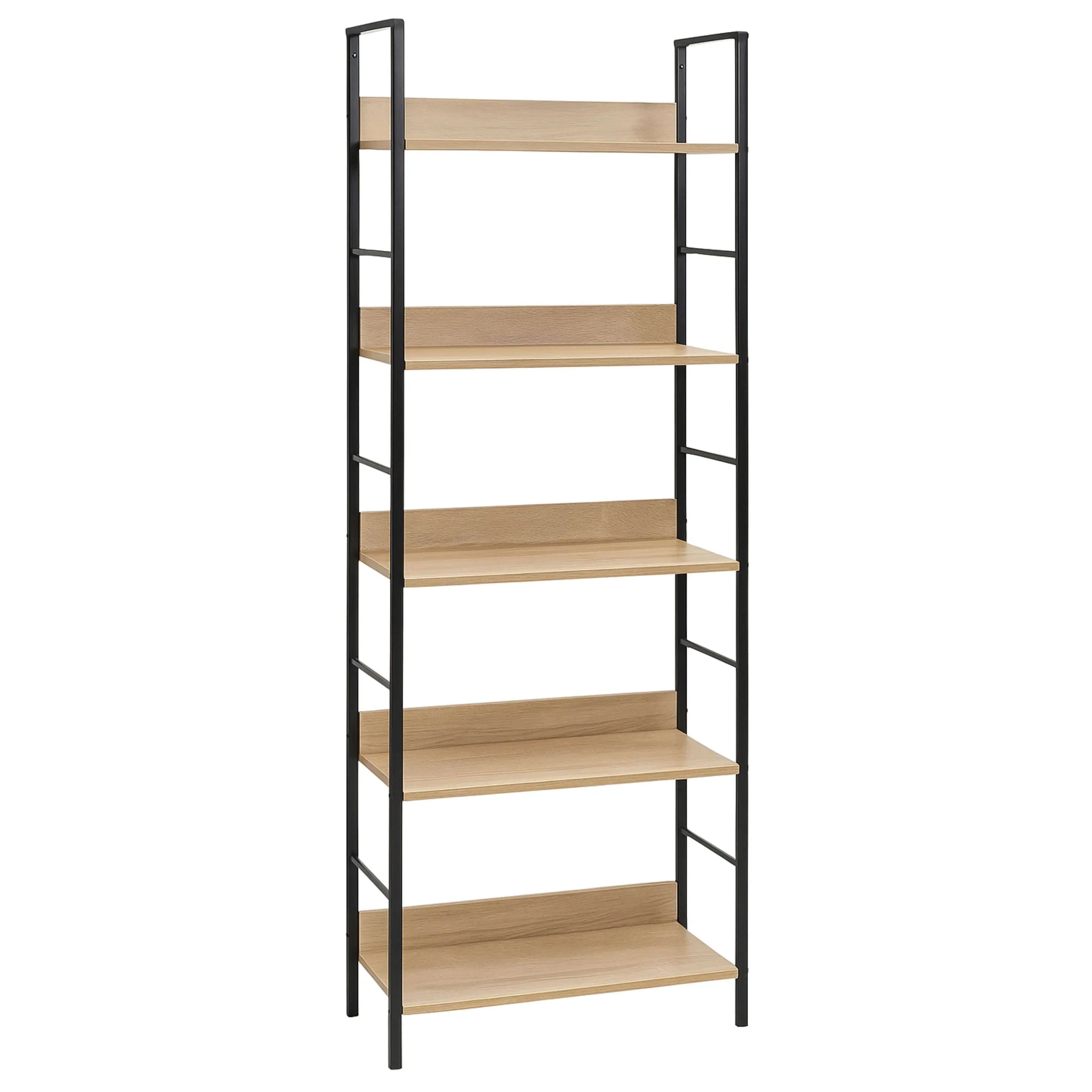 Librería Miroytengo Rubi con 5 baldas, roble cambriano y negro, 60x160x28 cm, fabricada en melamina y metal para una solución de almacenamiento moderna en la oficina o el salón.