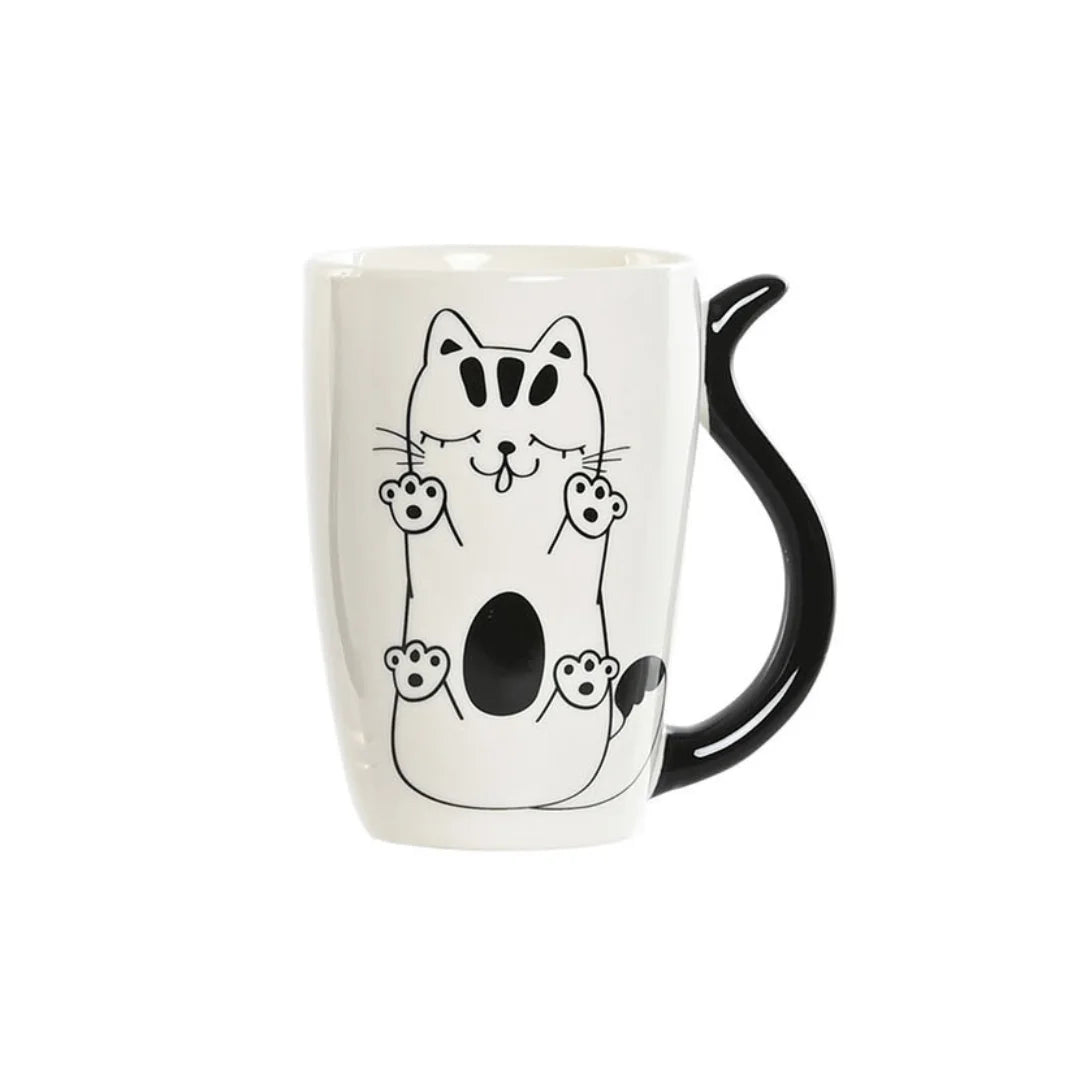 Juego de tazas de porcelana con diseño de gato, 380 ml, tamaño 11 x 8,2 x 12 cm, ideal para café o té, material de alta calidad, diseño único, perfecto para amantes de los gatos, una excelente idea para regalar.