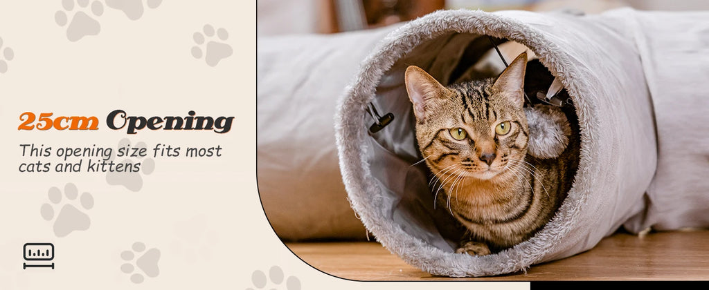 Nobleza - túnel para gatos de gamuza, túnel interior de 3 vías con 1 orificio y juguetes colgantes para gatos con forma de bola, color gris.