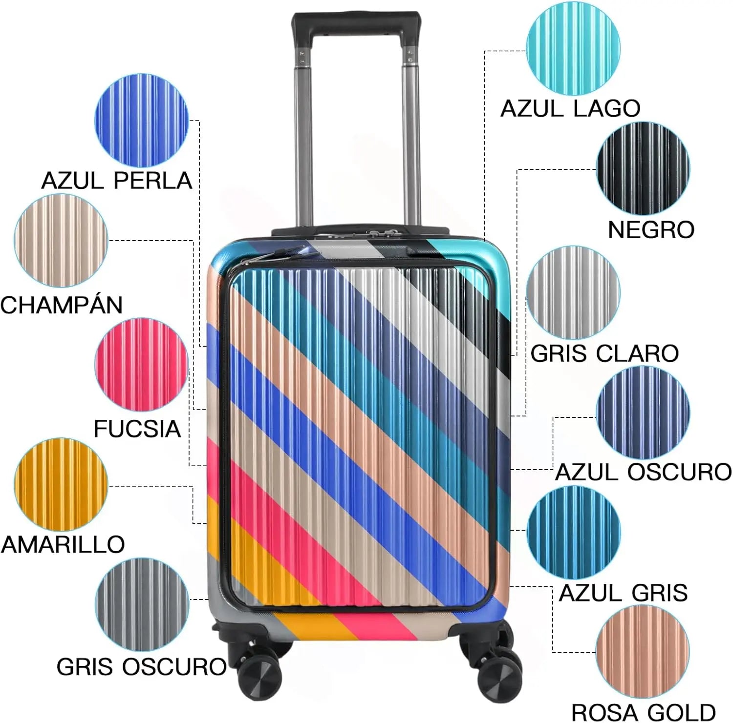 Maleta de cabina de 55x40x20 cm con ruedas extraíbles. Maleta de cabina de 52 x 37 x 20 cm. Equipaje de mano, maletas de cabina rígidas con cerradura de combinación y 4 ruedas dobles de 360° extraíbles.