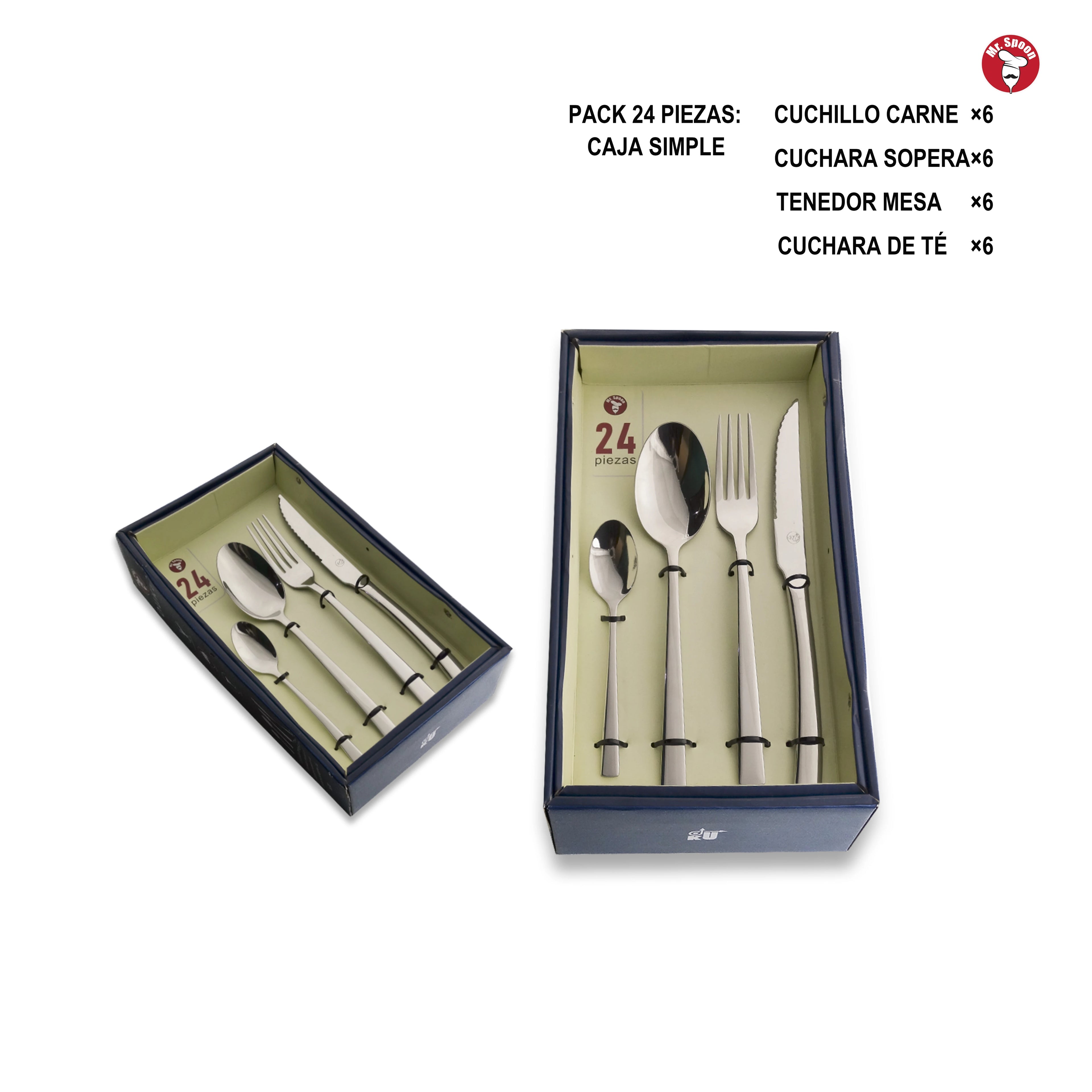 Juego de cubiertos Mr.Spoon Montaña Series de 16, 24 y 48 piezas, fabricado en acero inoxidable 18/0, apto para lavavajillas, incluye cuchillo de mesa, tenedores, cucharas y cucharas de postre, acabado pulido espejo, ideal para el hogar, hoteles y restaur