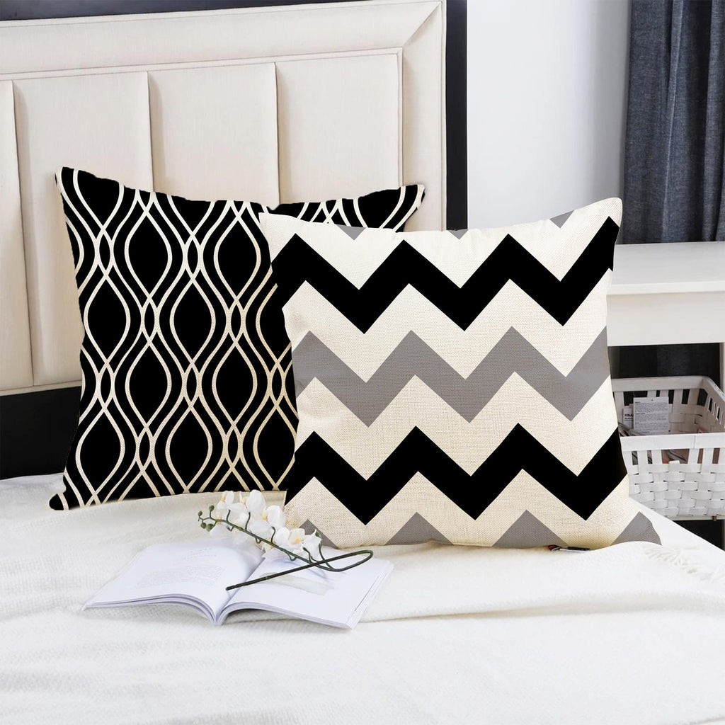 Funda de almohada de lino con estampado geométrico en blanco y negro para sofá o sofá. Decoración para el hogar. Se puede personalizar para ti. Tamaños disponibles: 40x40, 45x45, 50x50 y 60x60.