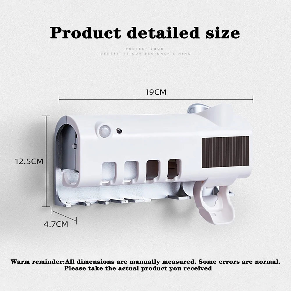 Soporte para cepillos de dientes, dispensador de pasta de dientes, energía solar, caja de almacenamiento para cepillos de dientes de baño, soporte de almacenamiento multifunción, carga USB.