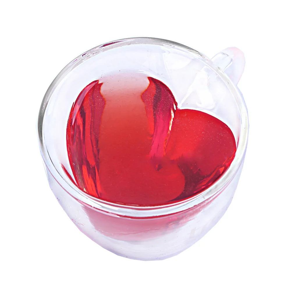 Taza de té/cerveza con forma de corazón de 180 ml/240 ml, taza de zumo/café, taza de regalo, taza de vidrio de doble capa resistente al calor.