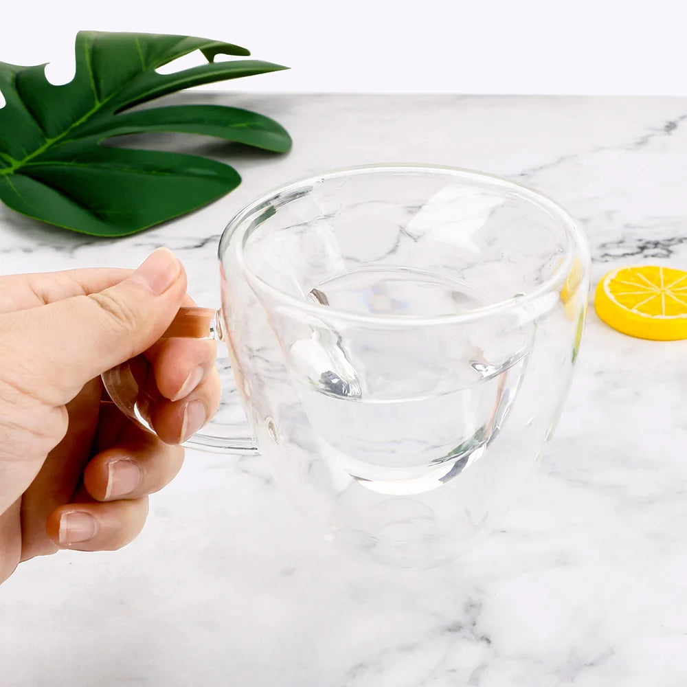 Taza de té/cerveza con forma de corazón de 180 ml/240 ml, taza de zumo/café, taza de regalo, taza de vidrio de doble capa resistente al calor.