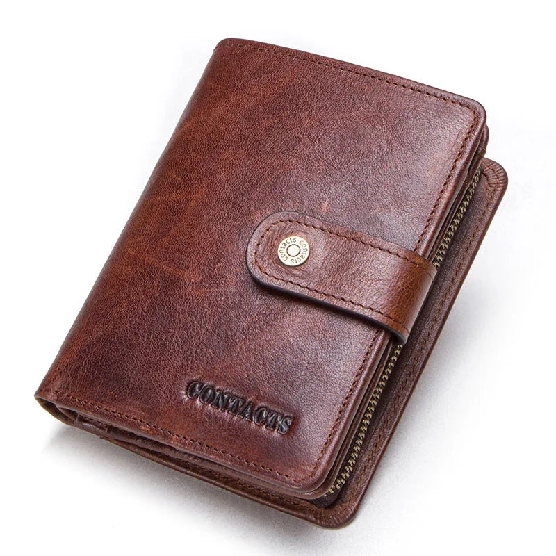 Carteras de cuero genuino Contact'S para mujer y hombre, cartera corta pequeña con bloqueo RFID, tarjetero, monedero rojo para mujer