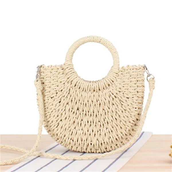 Bolso de paja tejido de ratán semicircular hecho a mano Yogodlns, bolso bandolera de verano para mujer, bolso pequeño de playa para niñas, nuevo.