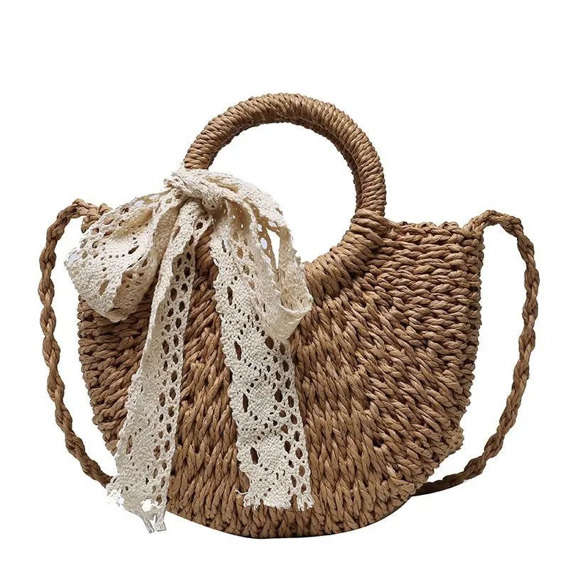 Bolso de paja tejido de ratán semicircular hecho a mano Yogodlns, bolso bandolera de verano para mujer, bolso pequeño de playa para niñas, nuevo.