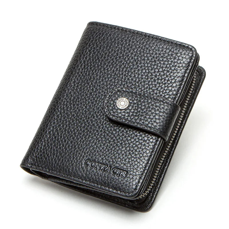 Carteras de cuero genuino Contact'S para mujer y hombre, cartera corta pequeña con bloqueo RFID, tarjetero, monedero rojo para mujer