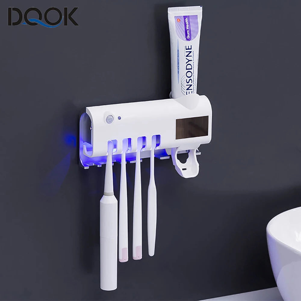 Soporte para cepillos de dientes, dispensador de pasta de dientes, energía solar, caja de almacenamiento para cepillos de dientes de baño, soporte de almacenamiento multifunción, carga USB.