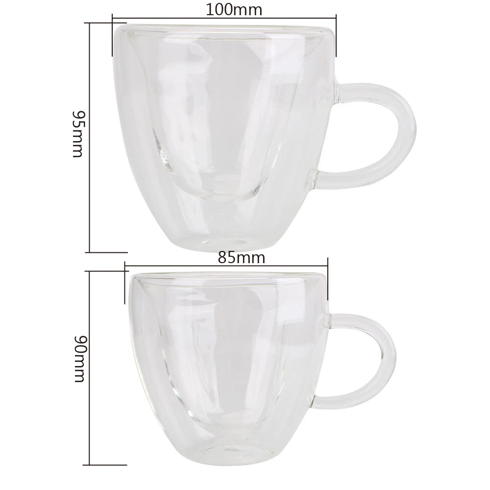 Taza de té/cerveza con forma de corazón de 180 ml/240 ml, taza de zumo/café, taza de regalo, taza de vidrio de doble capa resistente al calor.