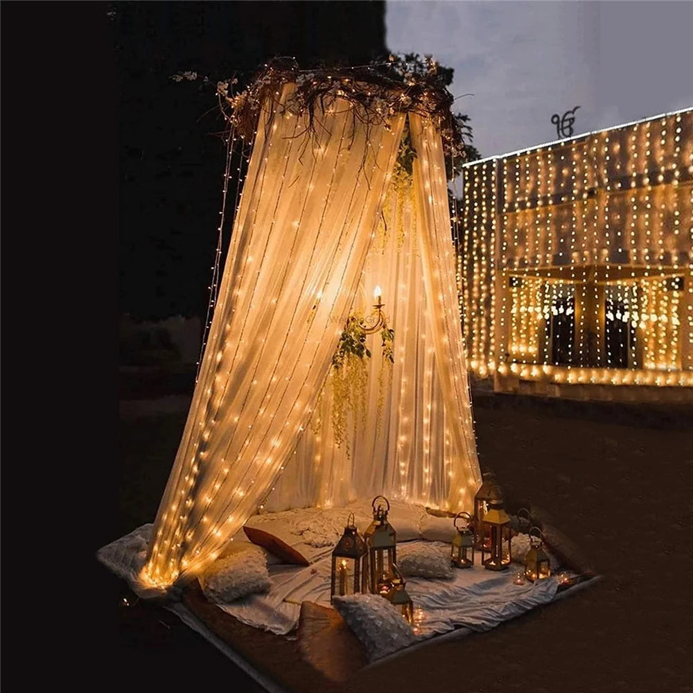 Guirnalda de luces LED para cortinas, guirnalda para exteriores, para ventanas, decoración navideña, bodas y fiestas en el hogar.
