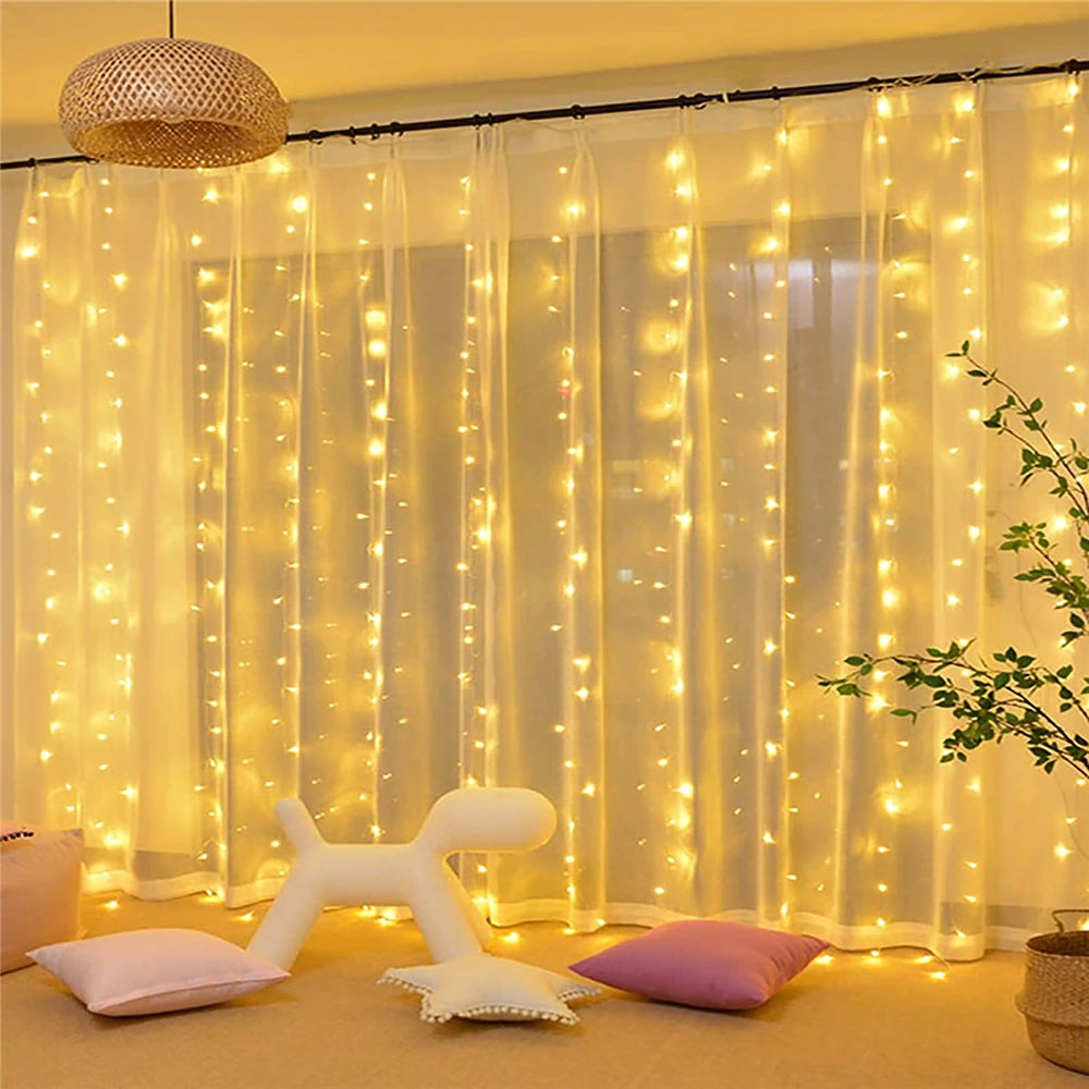 Guirnalda de luces LED para cortinas, guirnalda para exteriores, para ventanas, decoración navideña, bodas y fiestas en el hogar.