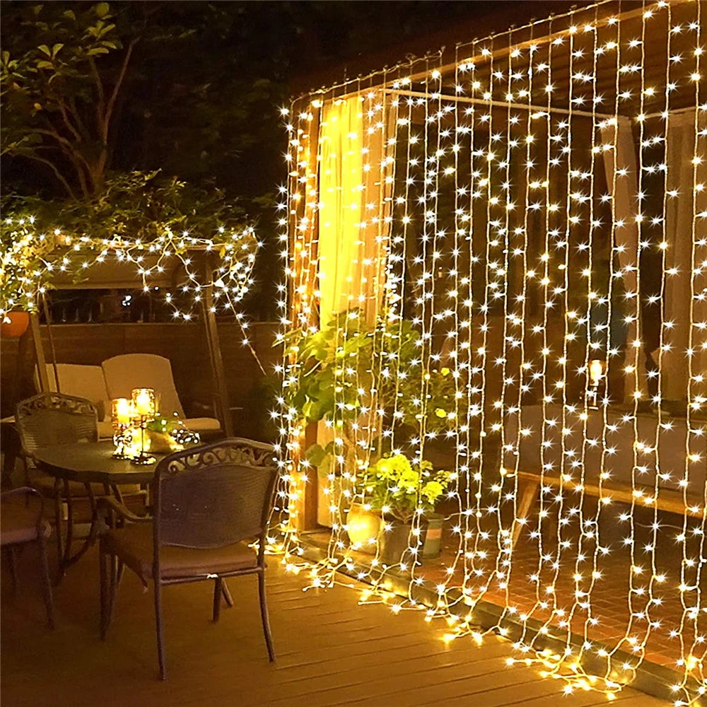 Guirnalda de luces LED para cortinas, guirnalda para exteriores, para ventanas, decoración navideña, bodas y fiestas en el hogar.