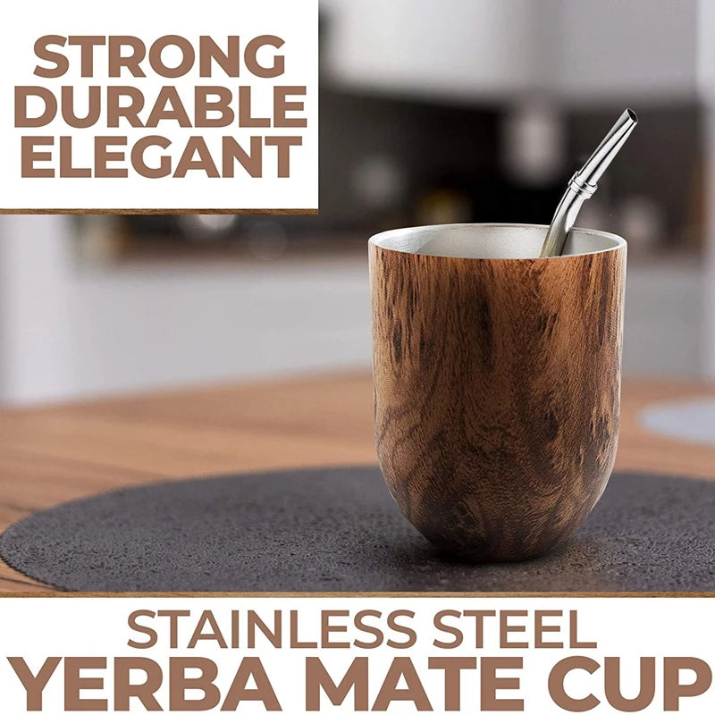 Juego de taza de yerba mate de calabaza de 355 ml, taza de café/agua de acero inoxidable de doble pared con tapa, 1 bombilla, pajitas, filtro, cuchara y cepillo.