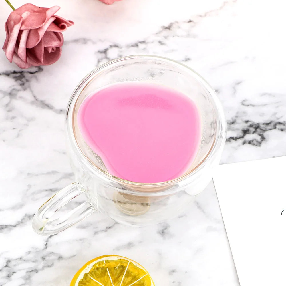 Taza de té/cerveza con forma de corazón de 180 ml/240 ml, taza de zumo/café, taza de regalo, taza de vidrio de doble capa resistente al calor.