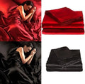 Juego de sábanas ajustables para cama Queen de 4 piezas, 95 g/m², de satén suave y sedoso - ROJO NEGRO 10