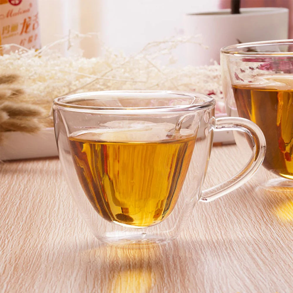 Taza de té/cerveza con forma de corazón de 180 ml/240 ml, taza de zumo/café, taza de regalo, taza de vidrio de doble capa resistente al calor.