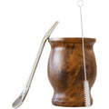 El set de mate incluye una taza de mate de acero inoxidable 18/8 de doble pared, una bombilla de mate (pajita) y un cepillo de limpieza (madera, 230 ml).