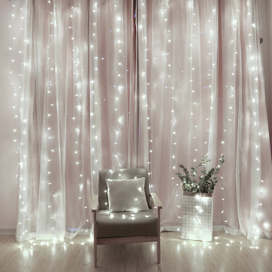 Guirnalda de luces LED para cortinas, guirnalda para exteriores, para ventanas, decoración navideña, bodas y fiestas en el hogar.