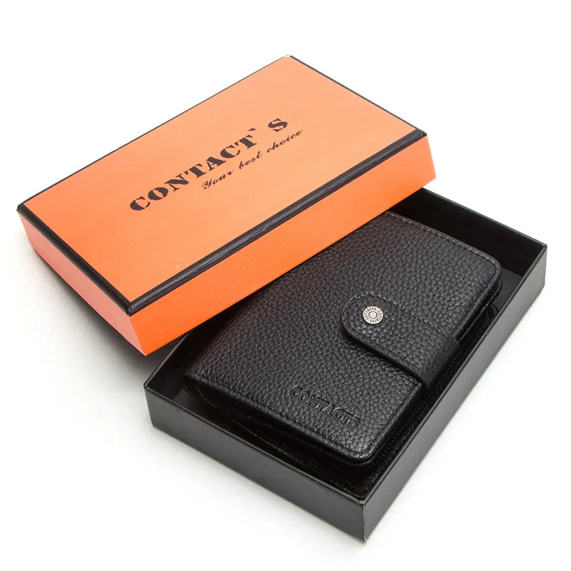 Carteras de cuero genuino Contact'S para mujer y hombre, cartera corta pequeña con bloqueo RFID, tarjetero, monedero rojo para mujer