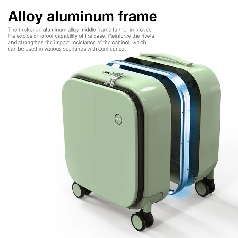 Maleta de mano Mixi con nuevo diseño patentado para mujer, 18 pulgadas, con ruedas, estructura de aluminio y policarbonato para hombre, elegante y sofisticada.