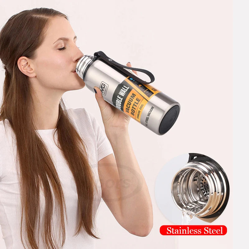 Termo portátil UPORS de acero inoxidable de gran capacidad, con aislamiento al vacío y cuerda, disponible en 500/700/1000/1500 ml.