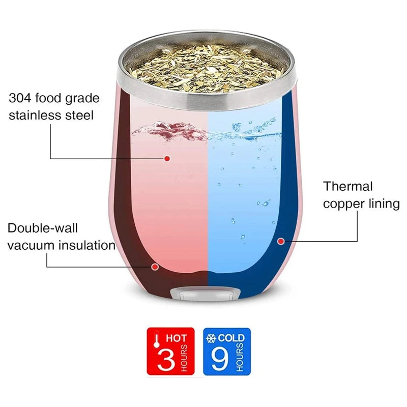 Juego de taza de yerba mate de calabaza de 355 ml, taza de café/agua de acero inoxidable de doble pared con tapa, 1 bombilla, pajitas, filtro, cuchara y cepillo.