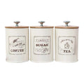 3 botes de estilo vintage para té, café y azúcar, de metal blanco retro, ideales para la cocina.