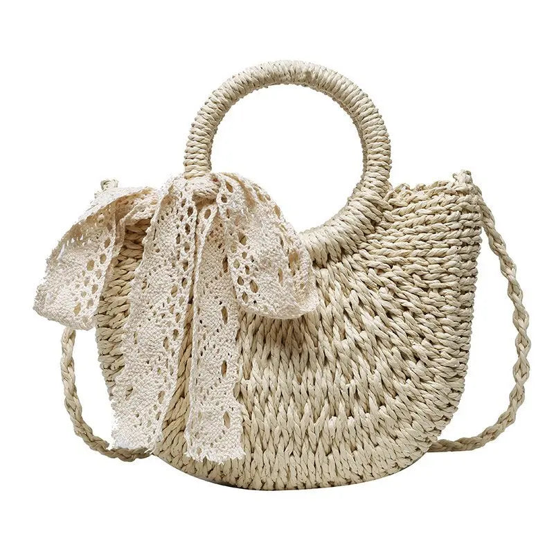 Bolso de paja tejido de ratán semicircular hecho a mano Yogodlns, bolso bandolera de verano para mujer, bolso pequeño de playa para niñas, nuevo.