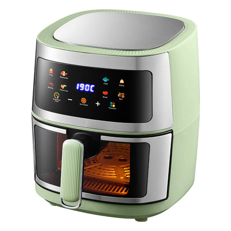 Freidora de aire eléctrica inteligente con pantalla táctil, de acero inoxidable, sin humo, de gran capacidad, para cocina doméstica, fácil de usar, antiadherente, de 8 litros.